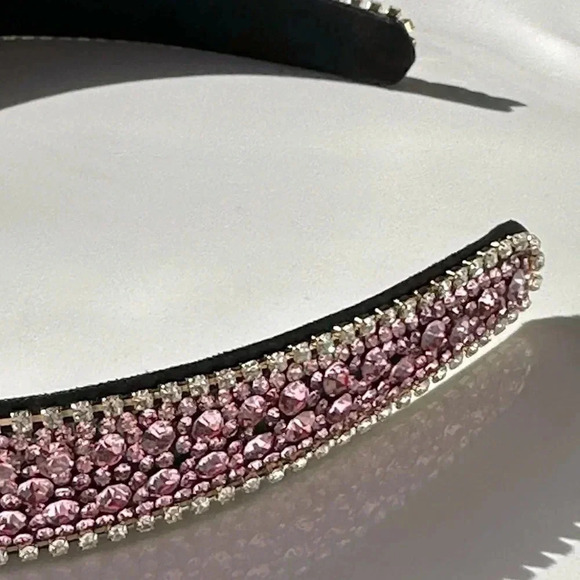 Wide & Flat Light Pink Crystal Rhinestone Headband - Picture 3 of 4